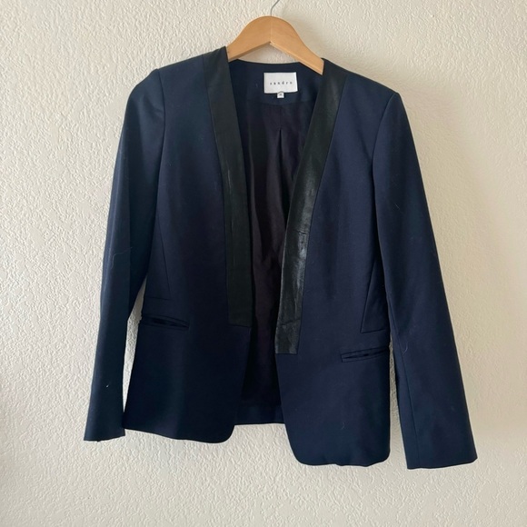 Sandro Blue Tuxedo Jacket Blazer with Black Lapel, Size 36 - Picture 1 of 5